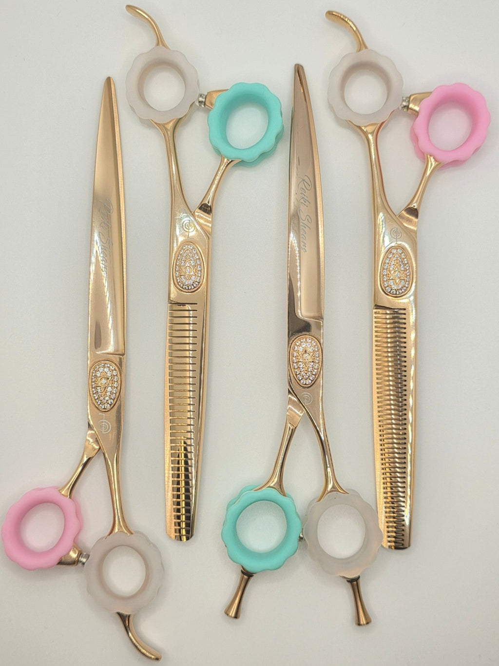 Convex cutting edge on Royal professional grooming shears - full set