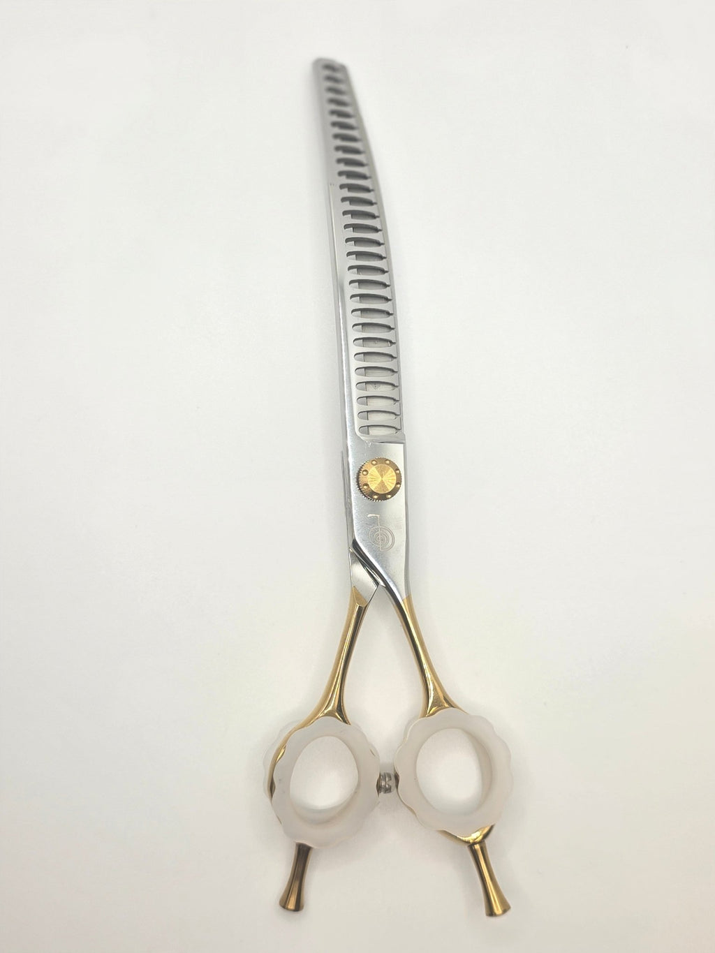 Golden Touch Midas curved chunker dog grooming shears with gold finish and opposing handle