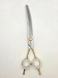 Golden Touch Midas curved chunker dog grooming shears with gold finish and opposing handle